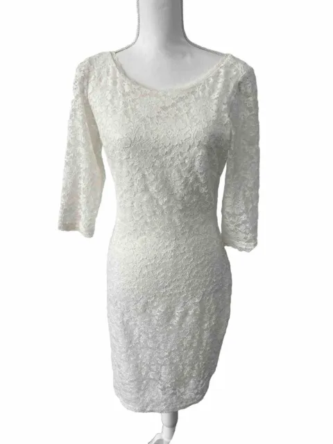 Laundry Shelli Segal White 3/4 Sleeve Embroidered Dress Size 6