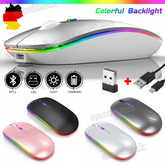 Funk Maus Gaming Kabellos Wireless Mouse Für PC Laptop Mac Aufladbar Leise Maus