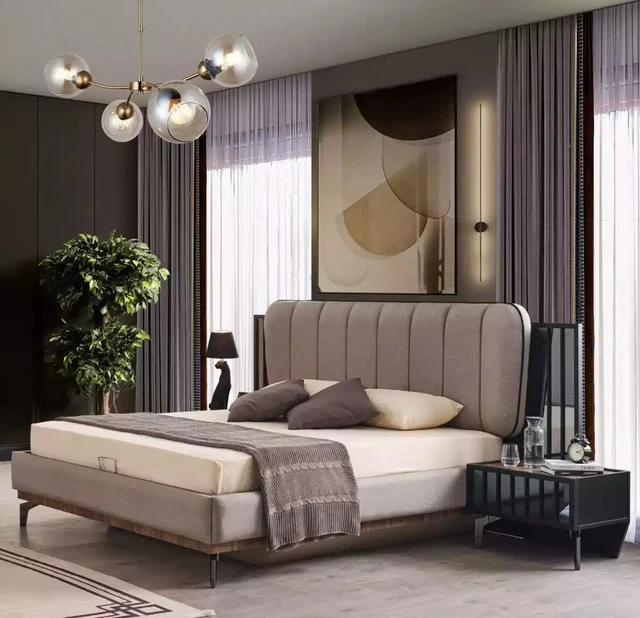 Chambre à Coucher Set Lit 2x Table de Chevet Design de Luxe Moderne Neuf 3 Tlg