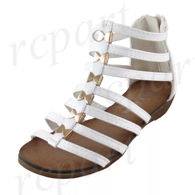 New girl's back zipper sandals white gladiator comfort casual open toe summer