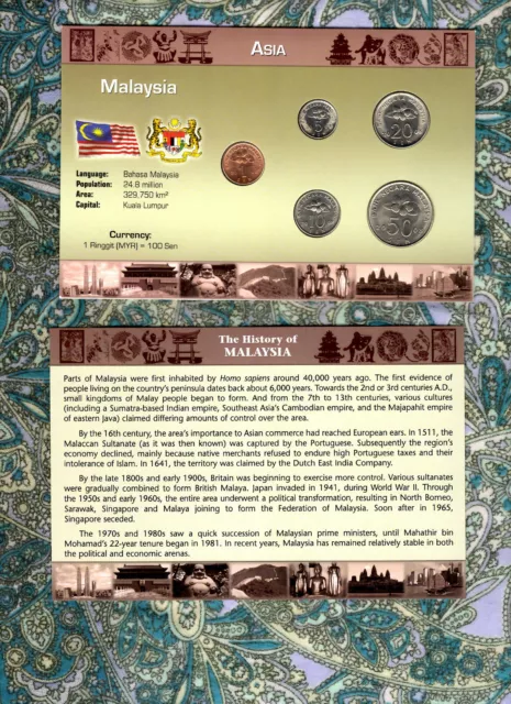 Littleton World Coin Set Malaysia card 5 coin UNC 1 Sen 2005 5,10,20,50 Sen 2008