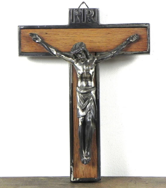 Mondo Cattolico - Crocifisso da parete in legno con quattro medaglie delle basiliche romane - 20 x 11 cm - Ideale come regalo religioso