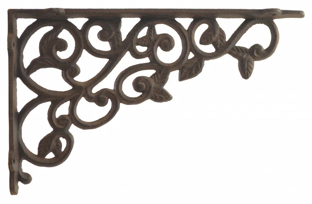 Cast Iron Wall Shelf Bracket Brace Ornate Leaves Brackets DIY Rust Brown 12"