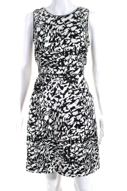 Tory Burch Womens Back Zip Crew Neck Sheath Dress Black White Cotton Size 8