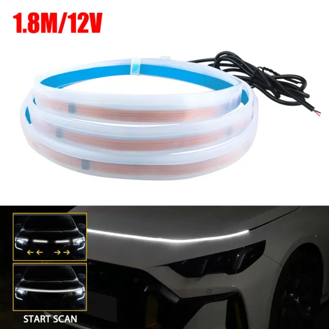 White Dynamic Scan Start Up Hoodbeam Kit Car Hood LED Meteor Strip Light 1.8m