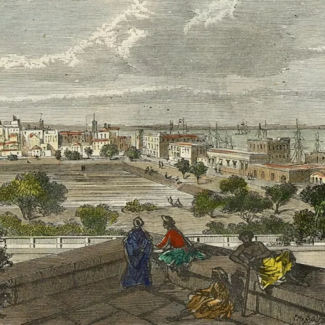 View of Calcutta India - 19th century watercolor press engraving