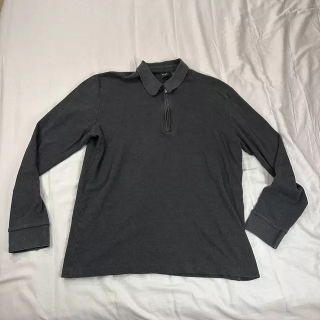 Hugo Boss Shirt Mens L Charcoal 1/4 Zip Long Sleeve Polo Golf Sweater