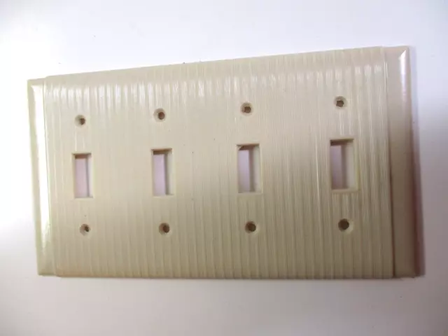 Bryant Uniline USA 4-Gang Switch Plate Wall Box Cover Ribbed Beige Bakelite MCM 2