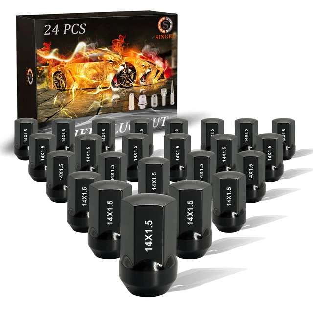 24X BLACK CHEVY OEM Factory Lug Nuts M14x1.5 Silverado Tahoe Suburban