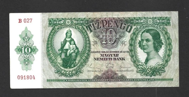 10 Pengo Very Fine  Banknote From Hungary 1936  Pick-100