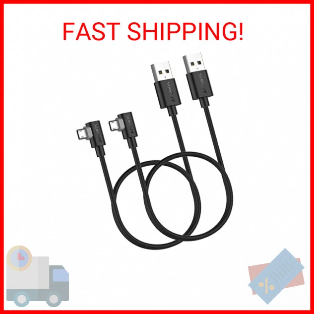 SUNGUY Right Angle Micro USB Cable 1.5FT [2 Pack], 18W Short 90 Degree Micro USB