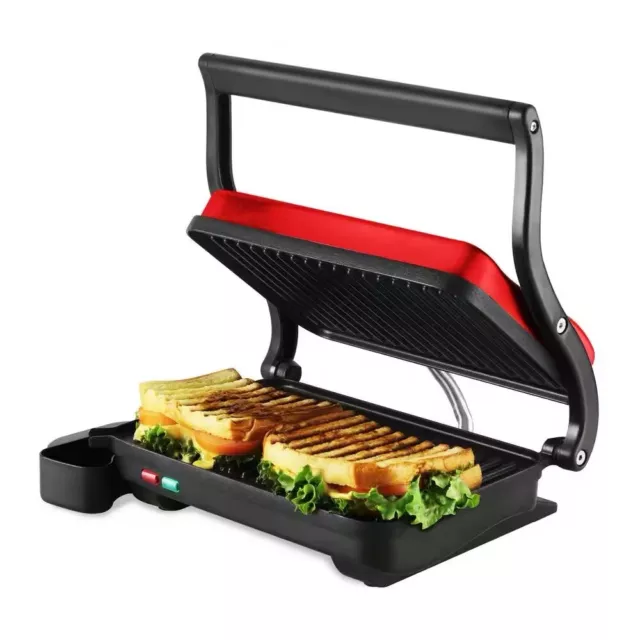 Electric Panini Press Grill with Drip Tray - 2-Slice 1000-Watt Heating Plate