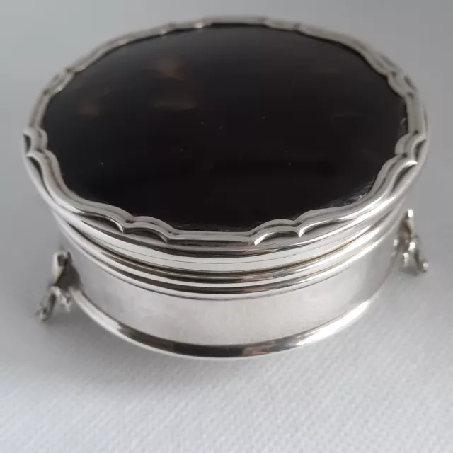 Sterling Silver Trinket Box with Faux Tortoiseshell Inlaid Lid