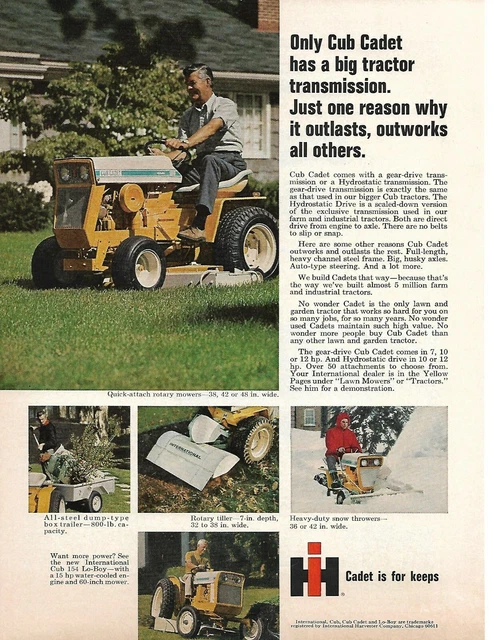 INTERNATIONAL HARVESTER CUB Cadet Lawn Mower Tractor 1969 Print Ad £4. ...