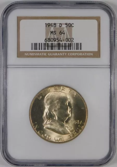 1948-D 50c BU Franklin Silver Half Dollar NGC MS64