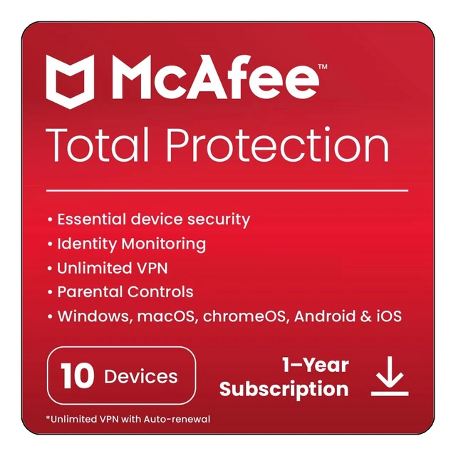 McAfee Total Protection 2024 - 10 Appareils 1 An Téléchargement]
