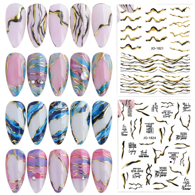 Nail Art Stickers Bronzing Decals Lignes Abstraites Marbling French Manucure R