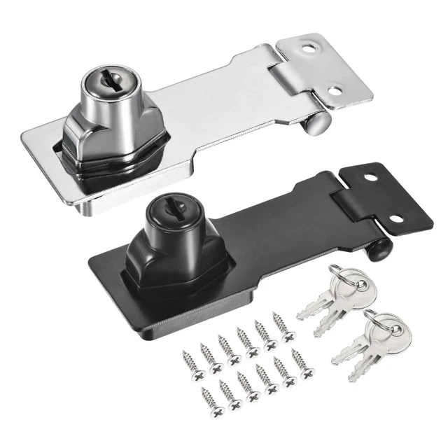2 Pcs 3'' Door Latch Hasp Lock Keyed Different Clasp with Screws, Black Silver