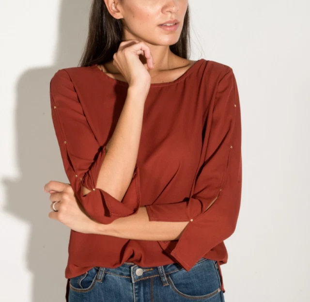 Camicia donna manica lunga elegante sexy camicetta maglia blusa chiffon da XS 40