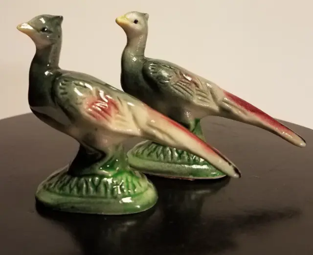 Vintage Lot of 2 Pheasant Bird Figurines Japan ceramic pottery About 2.5" tall