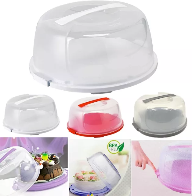 Large Round Cake Storage Carrier Box Container Clear Lockable Lid Cover 3 Colour