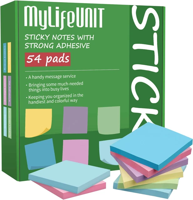 MYLIFEUNIT STICKY NOTES 3X3, Bulk Pack 54 Note Pads 5400 Sheets for