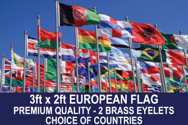 European Country Flag 3ft x 2ft. 50+ Designs. For Flagpole. FREE UK Delivery!