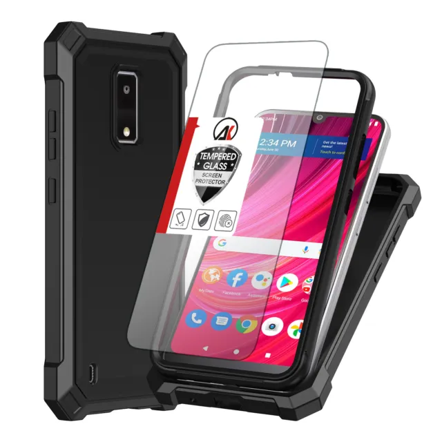 For BLU View 4 B135DL Heavy Duty Case Full Phone Cover Shockproof+Tempered Glass