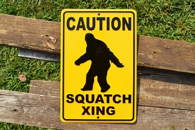 CAUTION Squatch XING Tin Sign - Finding Bigfoot - WARNING! Sasquatch Crossing