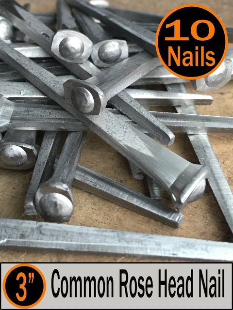 (10) 3" - COMMON ROSE HEAD NAIL  - Antique Vintage Rustic Nails - 10d