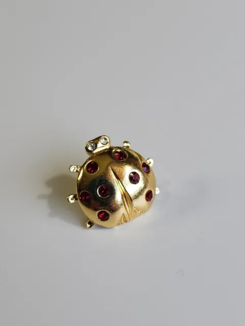 AVON Lady Bug Lapel Pin Faux Jewels Gold Color Metal