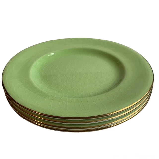 4 Antique Vintage Royal Winton Salad Plates 8” Pastel Green with Gold Rim VHTF