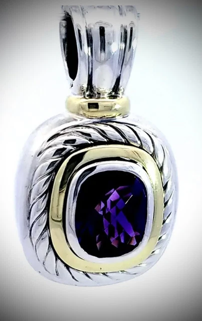 DAVID YURMAN Sterling Silver  14k Gold Amethyst Albion Pendant Hinged Bale Large