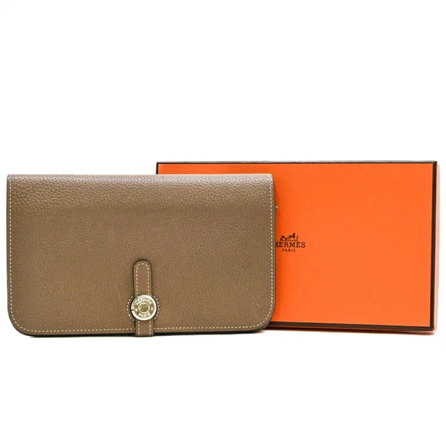 Portefeuille Long HERMES Dogon GM En Cuir Vert Argenté - Double Pli
