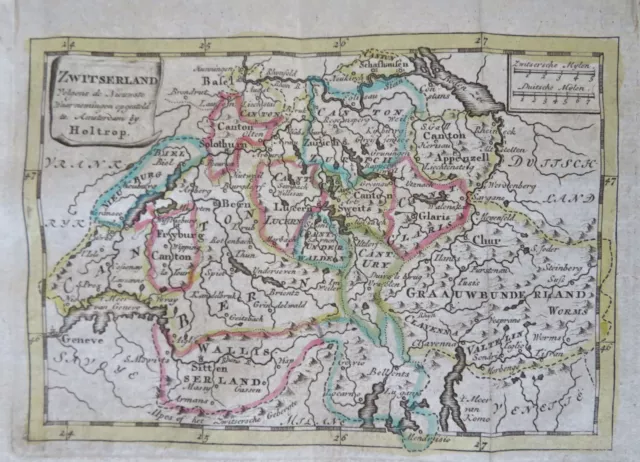 Switzerland Bern Zurich Geneva Basel Swiss Alps 1780 Holtrop rare miniature map