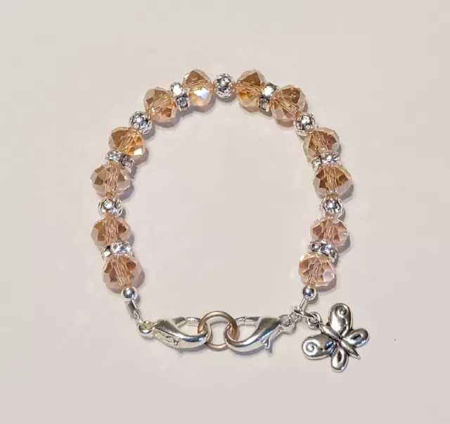Pink Champagne Rondelle Crystal Beads Medical Alert ID Replacement Bracelet 6"