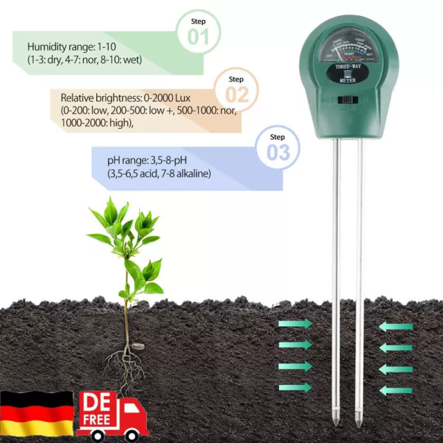 PH Wert Messgerät Tester Bodentester Bodenmessgerät Lichtmesser Feuchtigkeit