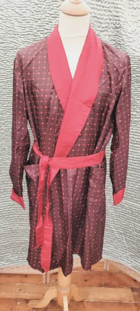 Abito Antico Art Déco Tricel Fumo Rosso Stampa Geometrica Abito L 42 C