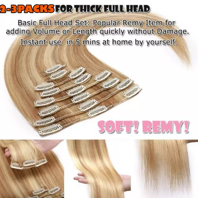 DICK 8 Tressen Clip In Remy Echthaar Haarverlängerung Extensions Wefts Haarteile 3