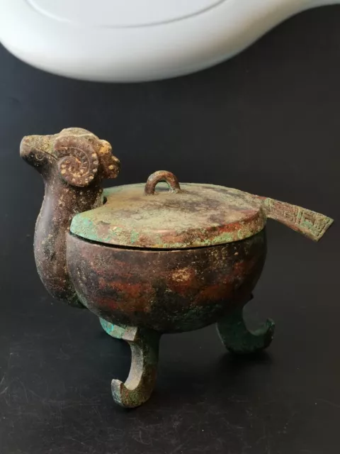 Chinese bronze Tripod Pot Ding Goat shaped Food container ware vessel Ding 羊首鼎