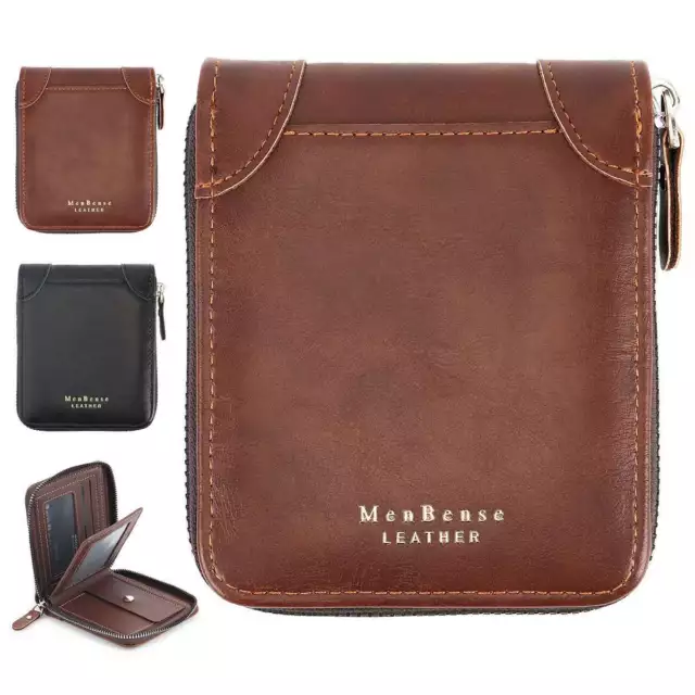 Mens RFID Blocking Leather Wallet Credit Card ID Holder Zipper Purse Waterproof