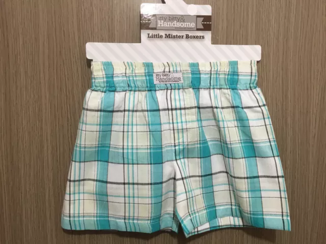 BNWT Baby Boys 6-12 Months Sz 0 Itty Bitty & Handsome Aqua/White Checked Shorts