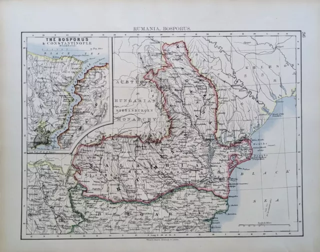 1896 Antique Map Rumania Bosporus Constantinople Walachia Moldavia