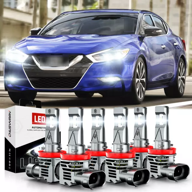 For Nissan Maxima 2016-2018 Combo 6X LED Headlight Hi/Lo +Fog Lights 6000K Bulbs