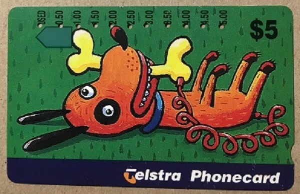 Telstra Phonecard, $5 magnetic, Dog & Bone, Australia, Rare, Used, Catalogue num