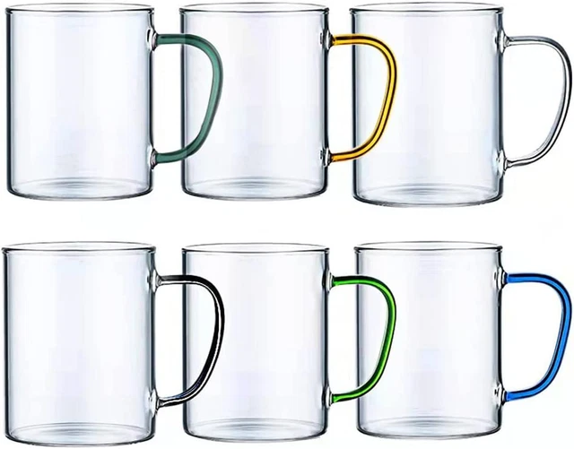 Kathtysudz Glass Mugs Set of 6, 15 Oz Large Capacity Cups with Multicolor Handle