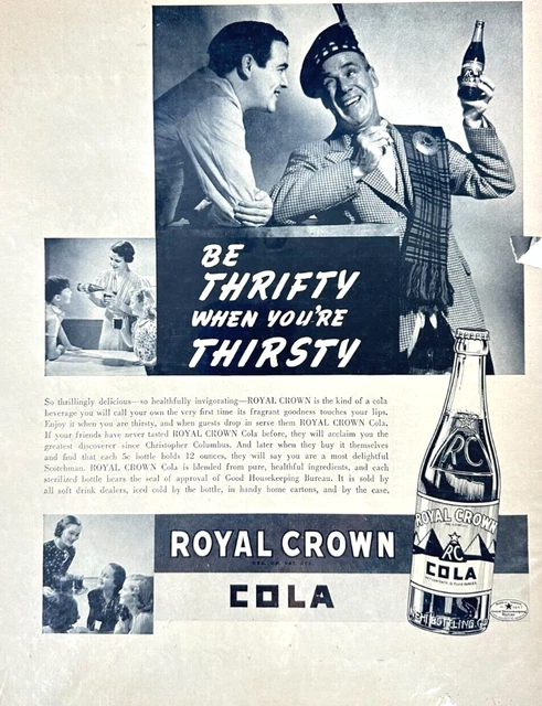 Vintage RC COLA Be Thrifty When You're Thirsty 1938 Magazine Print Ad BF77