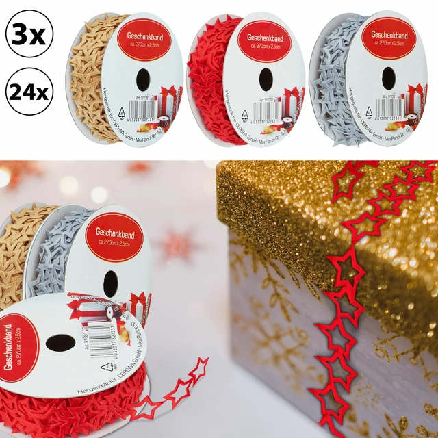 3/24x Geschenkband Stern 270cm Gold Silber Rot Sternförmig Deko Band Weihnachten
