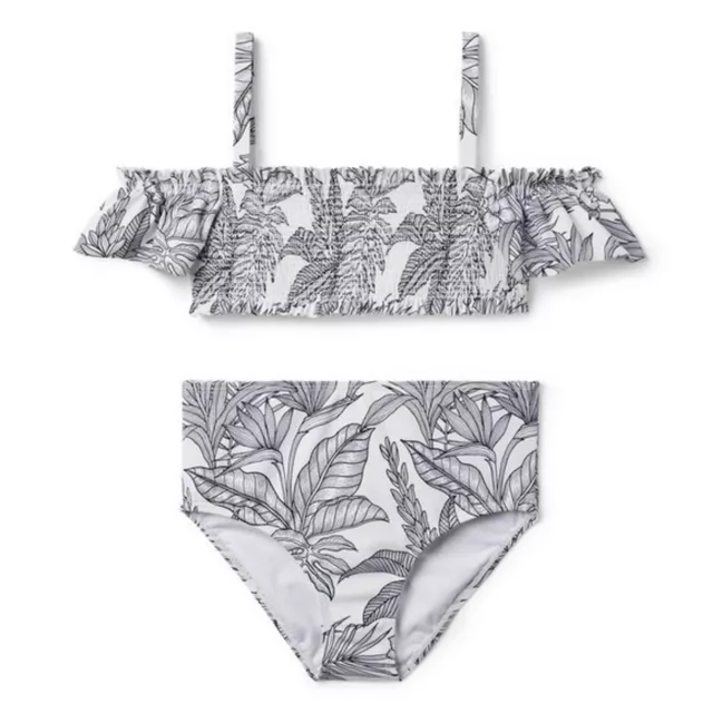 Janie and Jack Girl's Palm Ruffle 2-Piece Swimsuit Tropical UPF 50+ Size 8