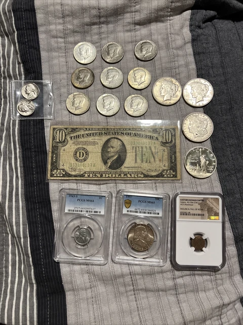 U.S. Coins And Currency Lot, SILVER DOLLARS AND GRADED COINS!! Plus bouns item!!